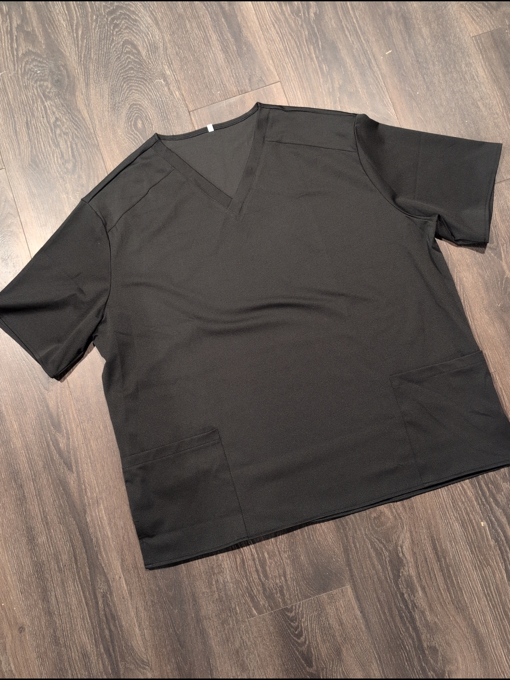 Solid Black Scrub Top V Neck, Pullover Short Sleeve Two Front Pockets Size 3XL